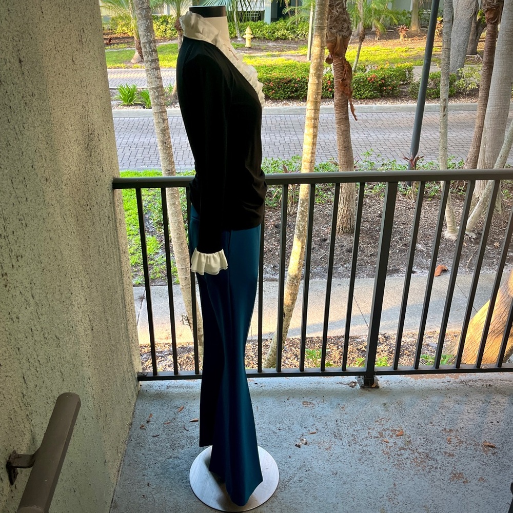 Safiyaa Turquoise Blue Wide Leg Trousers Size 6 38 UK 10 Stretch Flat Front Pant - Picture 4 of 17